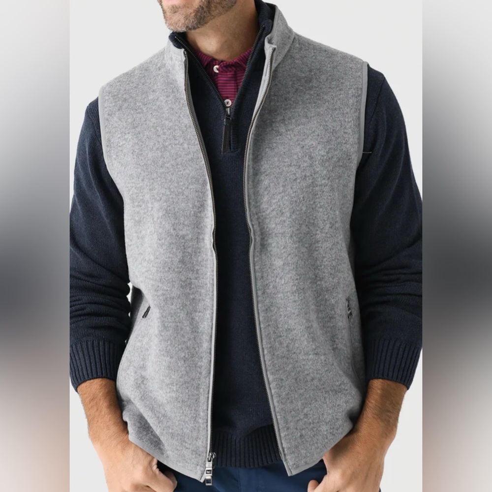Peter Millar British Gray Crown Flex Fleece Vest MF24Z20 Full-Zip - Picture 4 of 5
